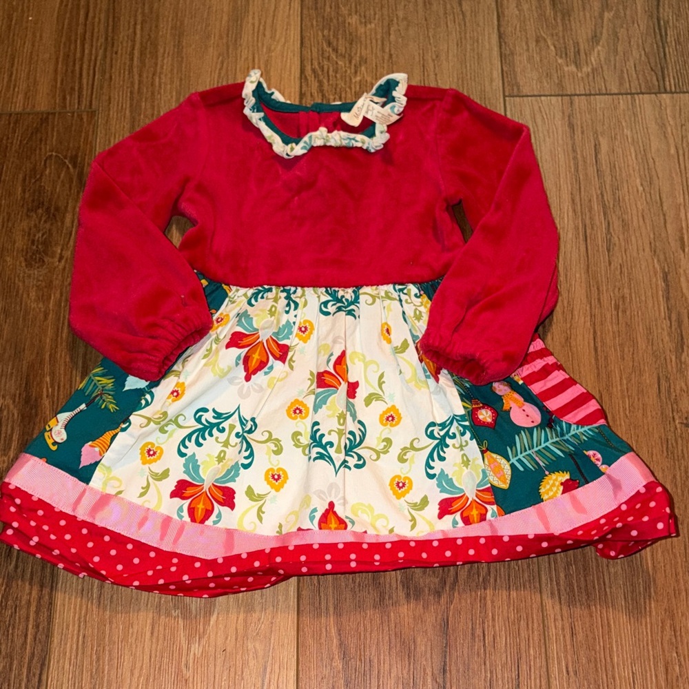 Matilda Jane Red Long-Sleeve Girls Dress with Teal Trim